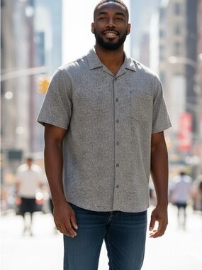 FarWest Grey Patterned Short Sleeve Button-Down Shirt Size 2XL